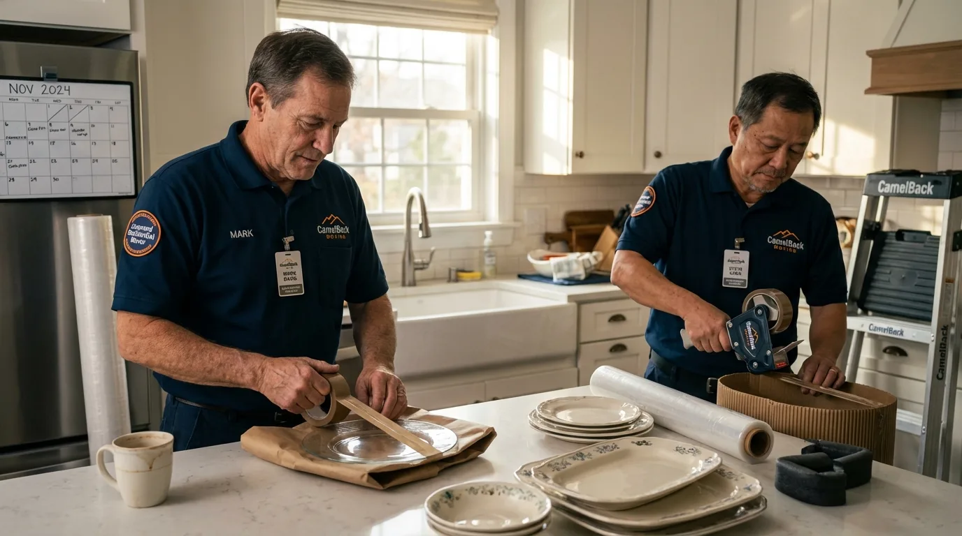 Professional crew packing kitchen dishware in Lompoc, CA